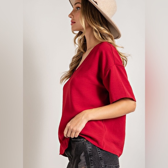 Red Relax Fit Top Blouse-NWT - Picture 2 of 4